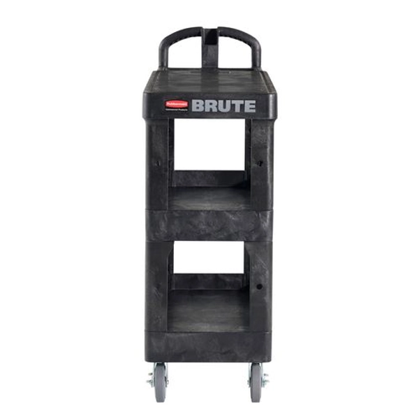 BRUTE 3-Shelf Heavy-Duty Ergo Flat Utility Cart, Plastic, 3 Shelves, 600 lb Capacity, 25.24" x 48.63" x 46.18", Black