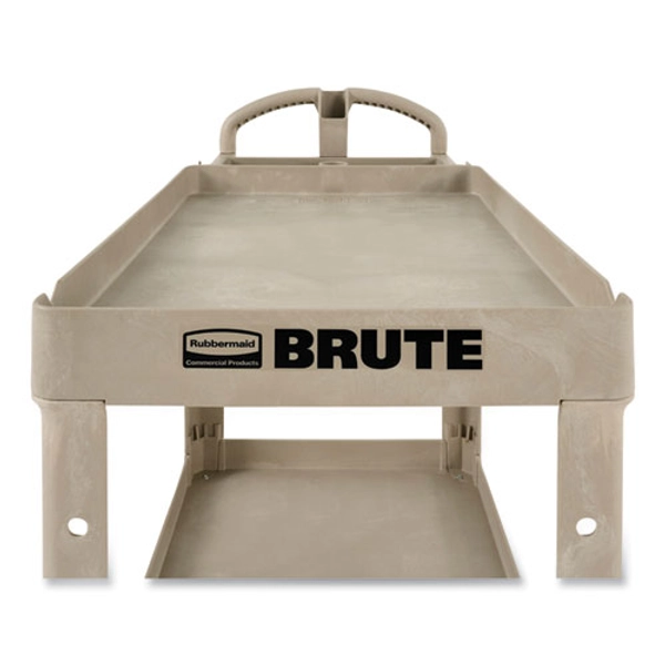 BRUTE Heavy-Duty Utility Cart with Lipped Shelves, Plastic, 2 Shelves, 500 lb Capacity, 17.13" x 38.5" x 38.88", Beige