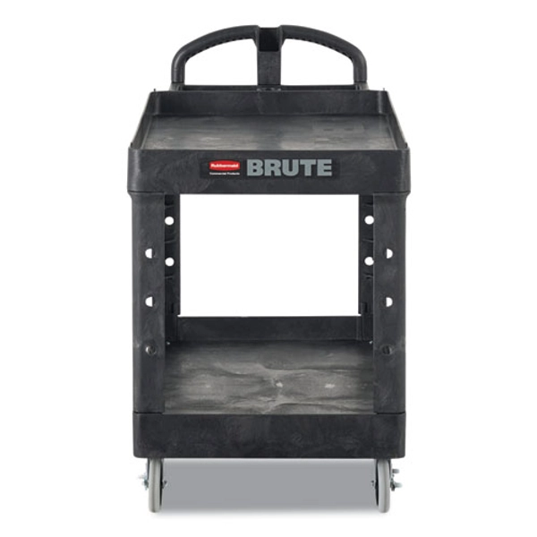BRUTE Heavy-Duty Utility Cart with Lipped Shelves, Plastic, 2 Shelves, 500 lb Capacity, 17.13" x 38.5" x 38.88", Black