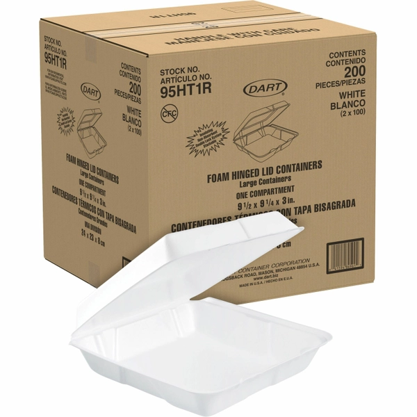 Dart 9.5" Foam Containers - White - 100/Pack