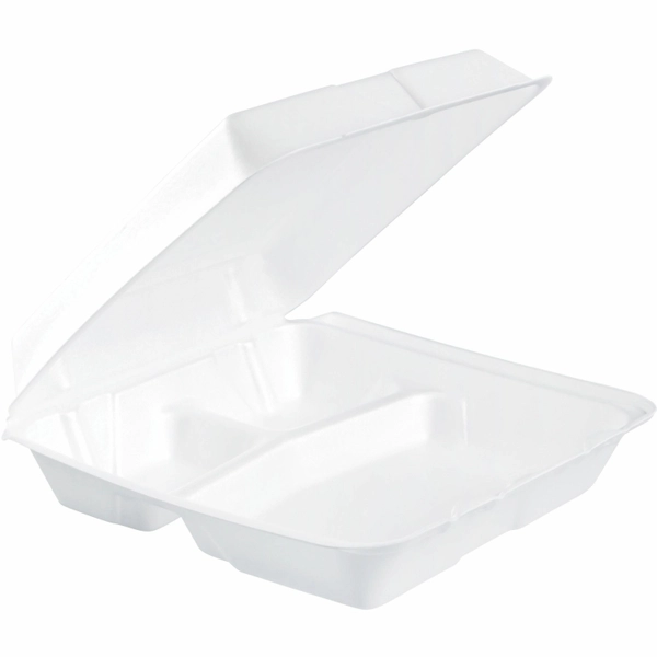 Dart 9.5" Triple-Compartment Foam Containers - White - 100/Pack