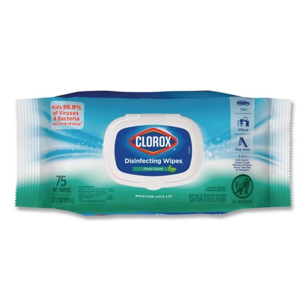 Disinfecting Cleaning Wipes, Flex Pack, 1-Ply, 8 x 7, Fresh Scent, White, 75 Towels/Box