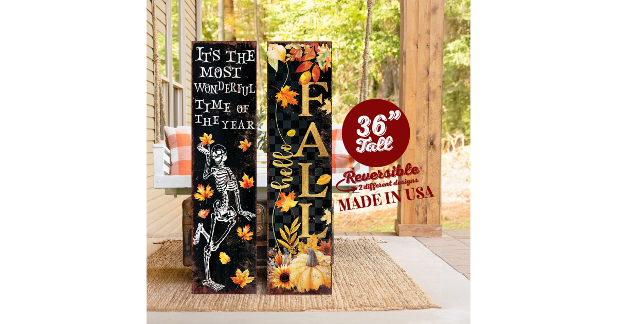Reversible Fall Sign Made In USA | 36in Fall Halloween Porch Sign - Vintage Autumn ...