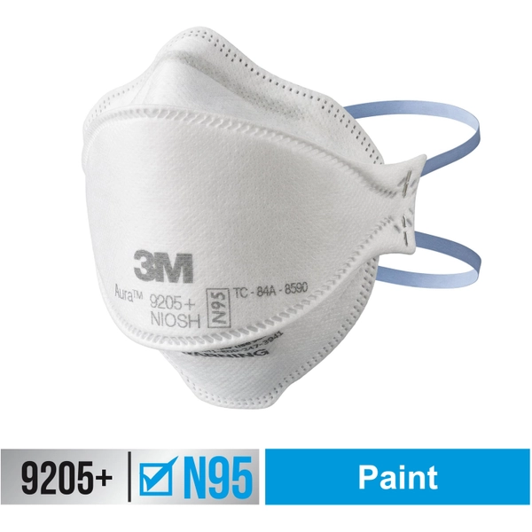 3M Aura N95 Respirator 9205 - Adult - Airborne Particles, Dust Protection - Disposable, Adjustable, Comfortable