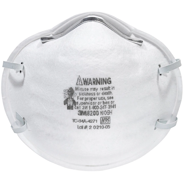 3M N95 Respirator 8200 Mask - 20/Box - Adjustable, Lightweight, Disposable