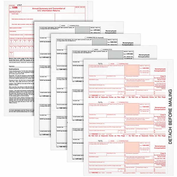 TOPS 1099-NEC Tax Forms - 5 Parts - White - 50 Pack