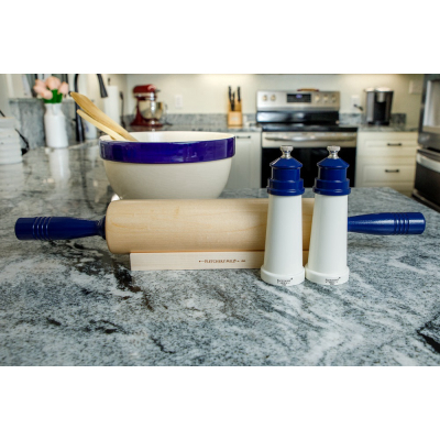 6" LIGHTHOUSE SALT & PEPPER MILL SET, ROLLING PIN & CRADLE -COBALT