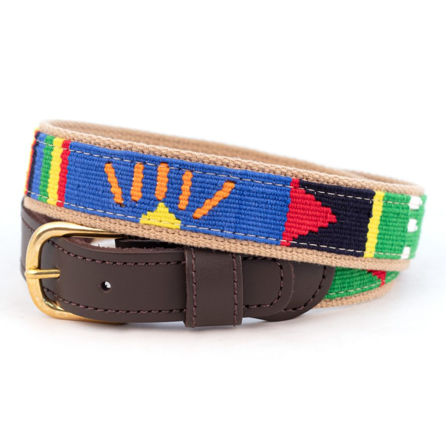 A Tail We Could Wag Handmade Guatemalan Cotton & Leather Belt - Colorful Artisan Woven Belt With Brass Buckle