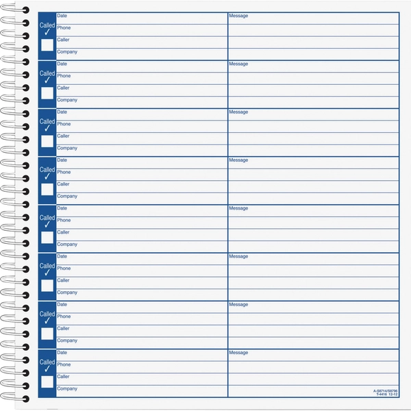 Adams Voice Mail Log Book - 60 Sheets - Spiral Bound - 7.5" x 8.5" - 2 Pack
