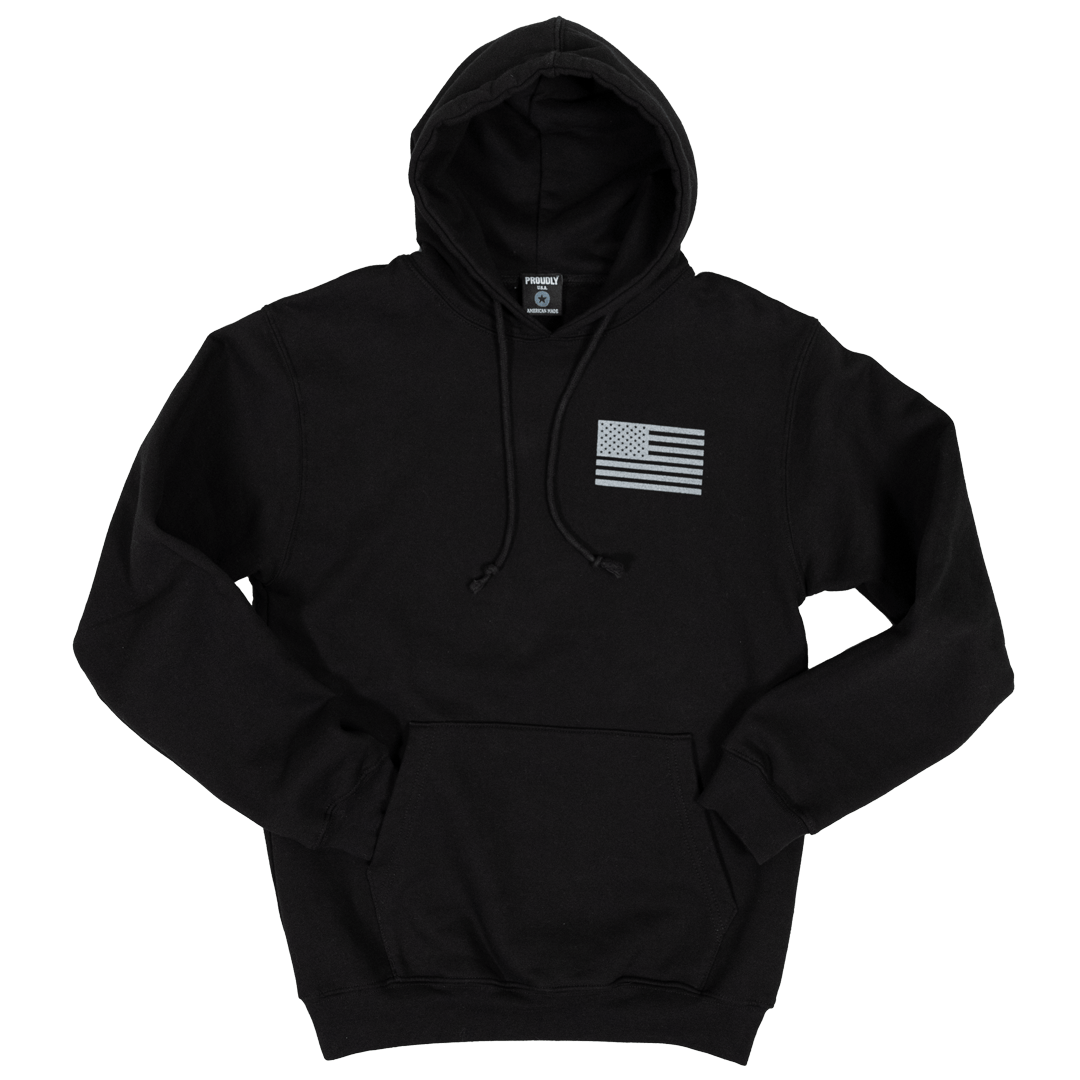 Made In the USA American Flag Pullover Hoodie Sweatshirt (Black)