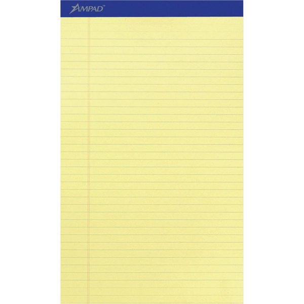 Ampad Legal Writing Pad - 50 Sheets - 8.5" x 14" - Canary Yellow - 1 Dozen