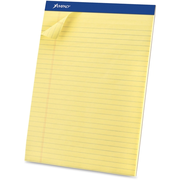 Ampad Legal Writing Pads - 50 Sheets - 8.5" x 11.5" - Canary Yellow - Dark Blue Binding