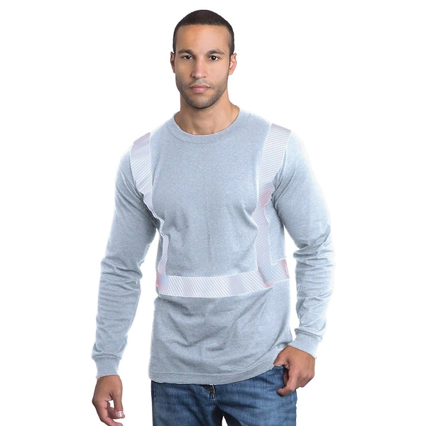 BAYSIDE 3705 HI-VIS 100% COTTON LONG SLEEVE CREW SEGMENTED STRIPING