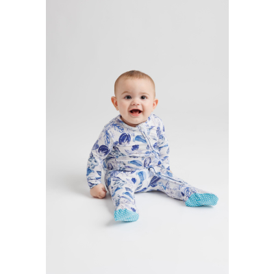 “BLUE GARDEN” Zipper Footed Pajamas