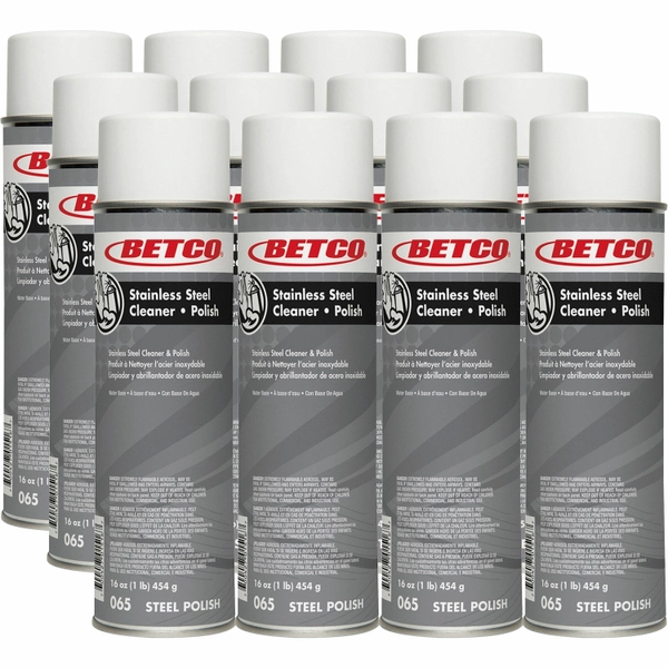 Betco Stainless Steel Cleaner & Polish - 16 fl oz - Non-greasy - 12 / Carton