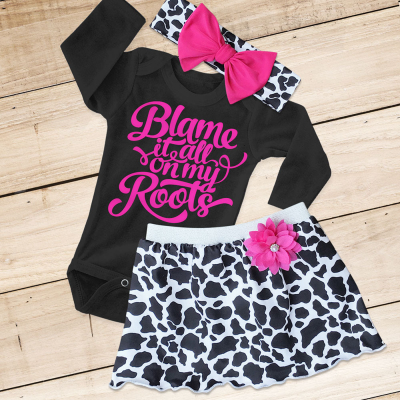 "Blame it all on my Roots" Cow Print Skirt Set