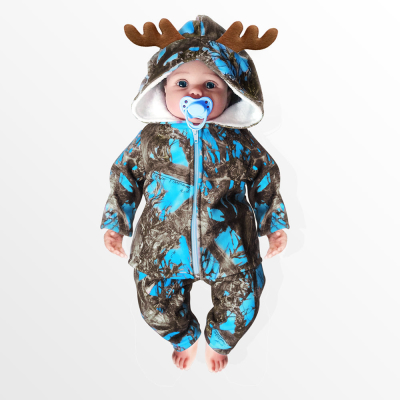 Blue Baby Camo Hooded Jacket and Pants with Ears or Antlers