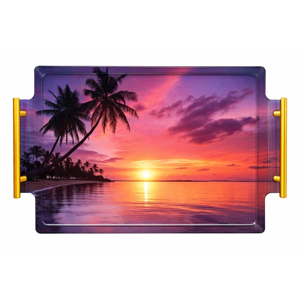 Tropical Sunset - Acrylic Serving Tray w/Brass Handles