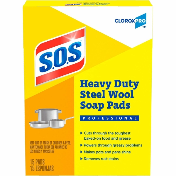 CloroxPro S.O.S Steel Wool Soap Pads - Heavy Duty - 15 Pads (4" x 5")