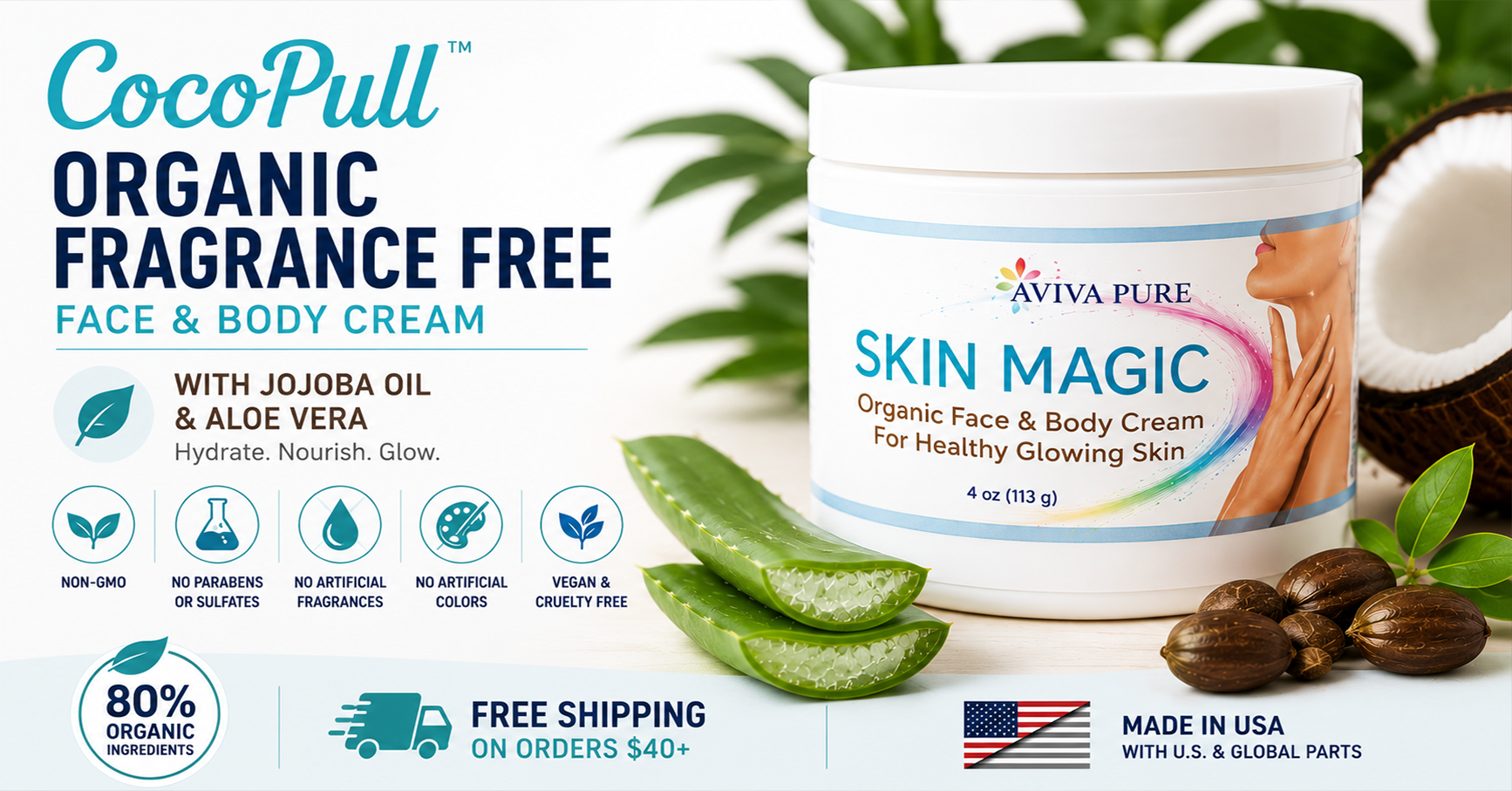 Cocopull™ Organic Fragrance-Free Face & Body Cream: Simple, Gentle Moisture From Head to Toe