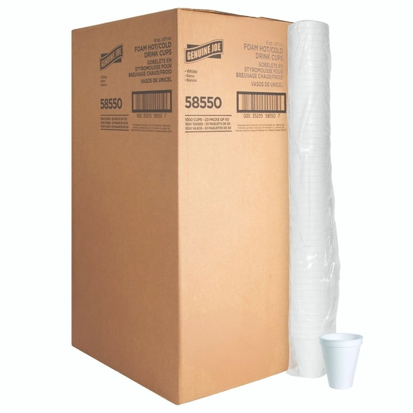 Genuine Joe 8 oz Foam Cups - 50/Pack - 20 Carton