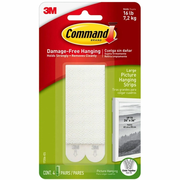 Command Large Picture Hanging Strips, 3.63" - White, 2/Set, 4 Packs
