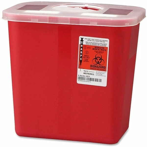 Covidien 2 Gal Sharps Rotor Lid Container - Red - 10" H x 10.5" W x 7.3" D - 1 Each