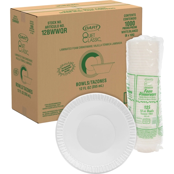 Dart Classic 12 oz Foam Bowls - White - 125/Pack