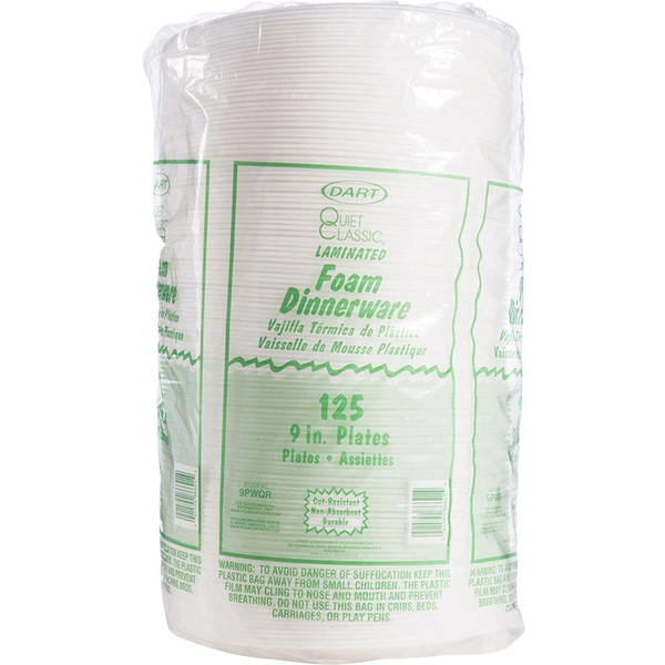 Dart 9" Classic Foam Plates - White - 125 Pack