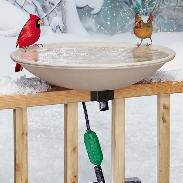 Deck Mounted Heated Bird Bath with Outdoor Cord Connector