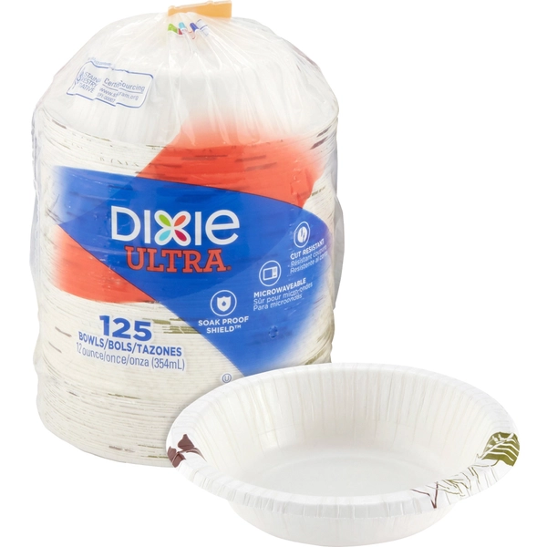 Dixie Ultra Pathways 12 oz Heavyweight Paper Bowls - 125 Pack - Disposable & Microwave Safe