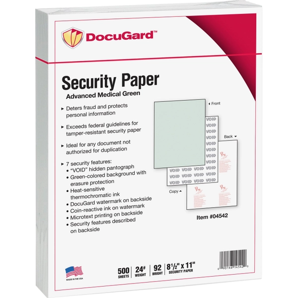 DocuGard Medical Security Paper - 8.5" x 11" - 24 lb - Green - 500 Sheets