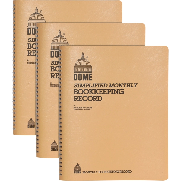 Dome 128-Sheet Bookkeeping Record Book - 8.75" x 11.25" - Beige Cover - Recycled - 3/Bundled