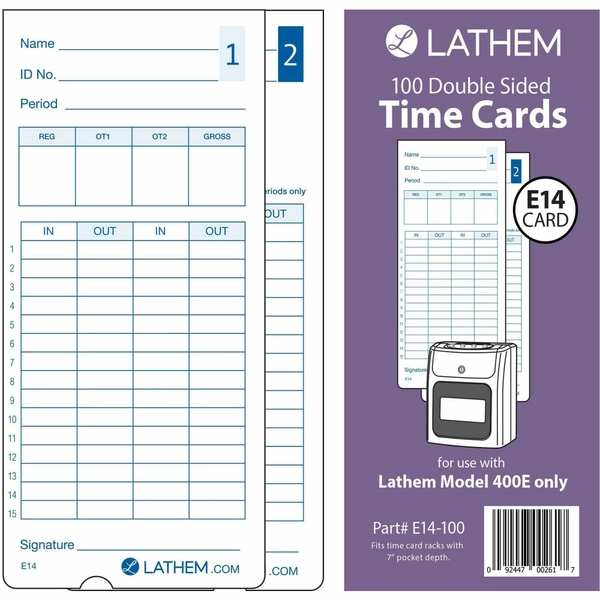 Lathem 400E Double Sided Time Cards - 100 Pack - Blue