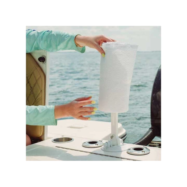 White Vacuum-Mount Paper Towel Holder with Tension Band