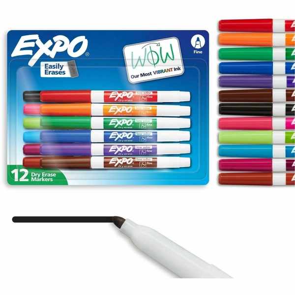 Expo Low-Odor Dry Erase Markers - Fine Point - Assorted - 12 Set