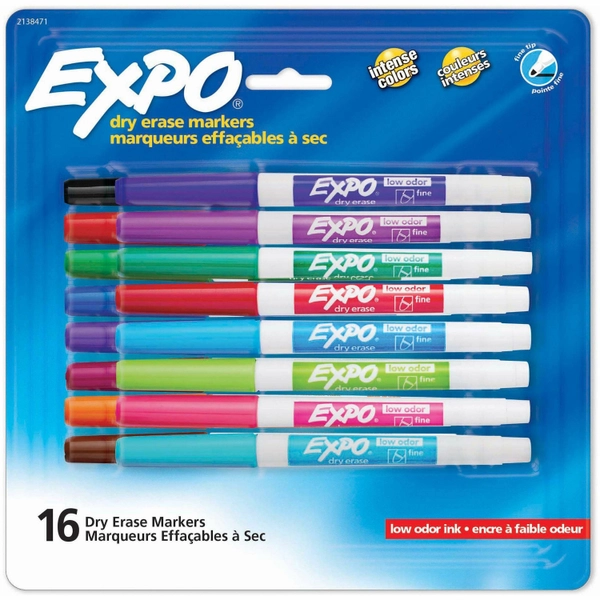Expo Low-Odor Dry Erase Markers - Fine Point - Assorted - 16 Pack
