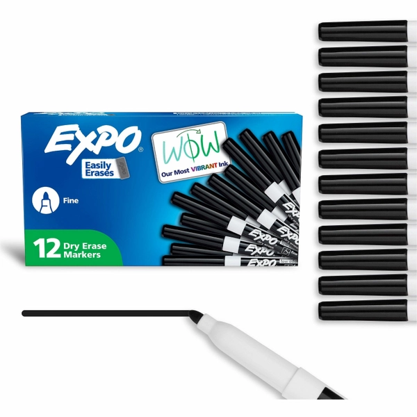 Expo Low-Odor Dry Erase Markers - Fine Point - Black - 1 Dozen