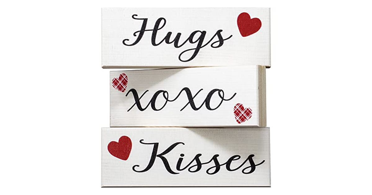 Made In USA | Hugs Kisses™ Valentines 3 Piece Wooden Block Set