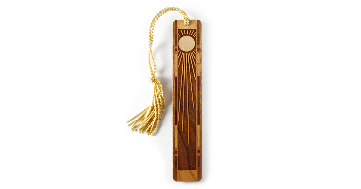Made In USA | Sun Rays Engraved Wooden Bookmark with Tassel - Made in USA