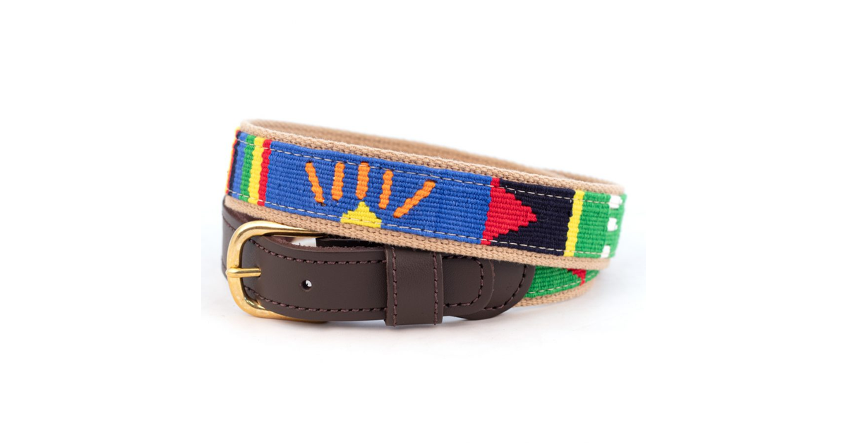 Handmade Cotton & Leather Belt - Guatemalan Woven Design, Solid Brass Buckle, Made In USA (1-1/4" Width)