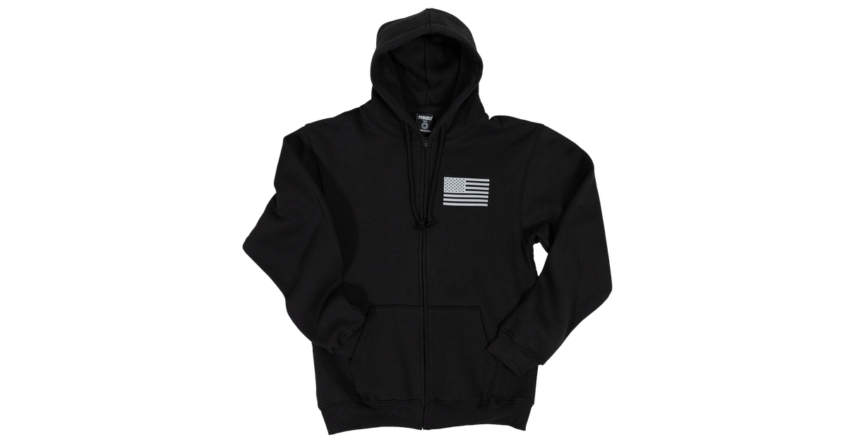 Made In USA American Flag Zipper Hoodie Sweatshirt (Black)