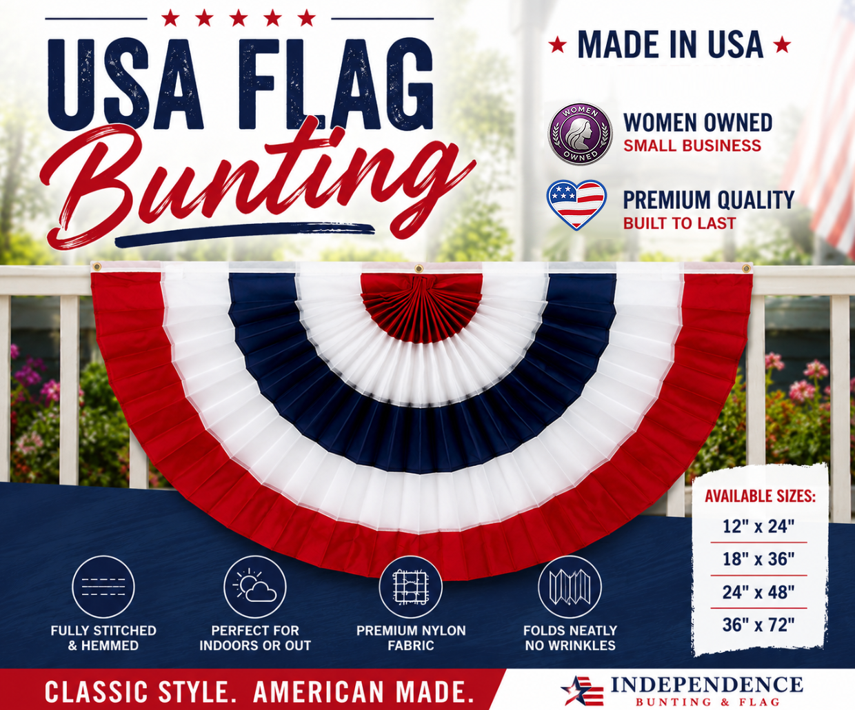 Elevate Your Porch with Classic Americana: The Only Flag Bunting You'll Ever Need