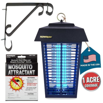 Flowtron 1 Acre Bug Zapper with Flowtron Fancy Wall Bracket & Mosquito Attractant Cartridge