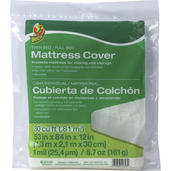 Duck Brand Twin/Full Mattress Cover - 84" x 53" - Clear - 1 Each