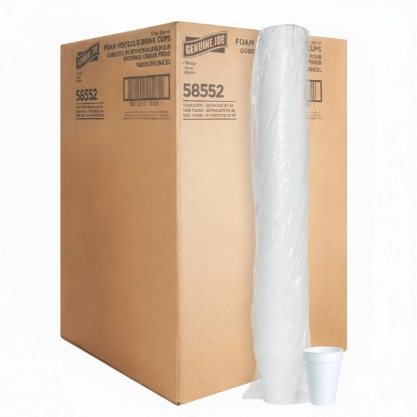 Genuine Joe 12 oz Foam Cups - 40 Pack - White