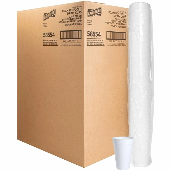 Genuine Joe 16 oz Foam Cups - 25/Pack, 20 Carton
