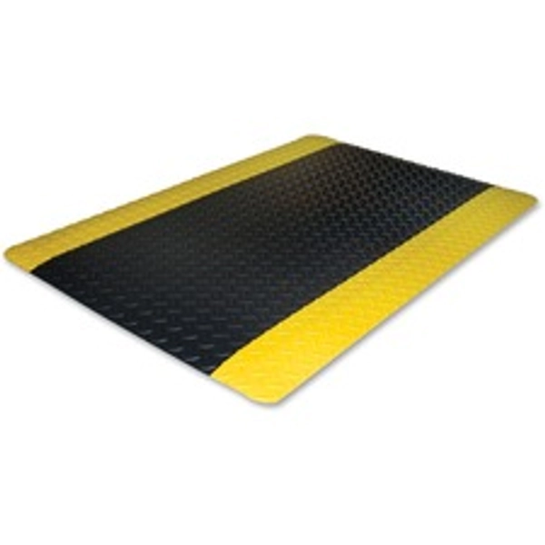 Genuine Joe Safe Step Anti-Fatigue Mat - 12 ft x 36" x 0.552" - Black, Yellow - 1 Each