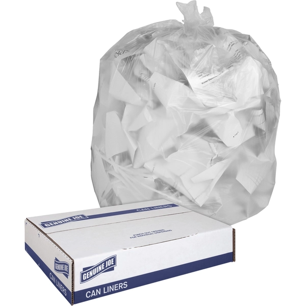 Genuine Joe Medium Clear Trash Can Liners - 30 gal, 36" x 30", 0.60 mil, 250/Box
