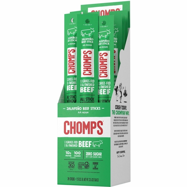 CHOMPS Jalapeno Beef Snack Sticks - 1.15 oz - 24 Pack - Gluten-free, No MSG, Low Sodium